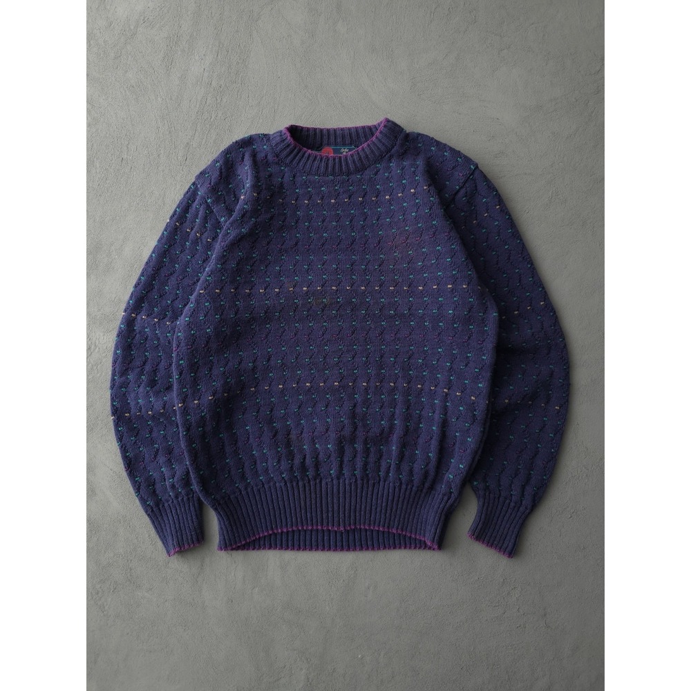 Vintage 1980s Isle of Cotton Purple Birdseye Crewneck Sweater M Made In USA